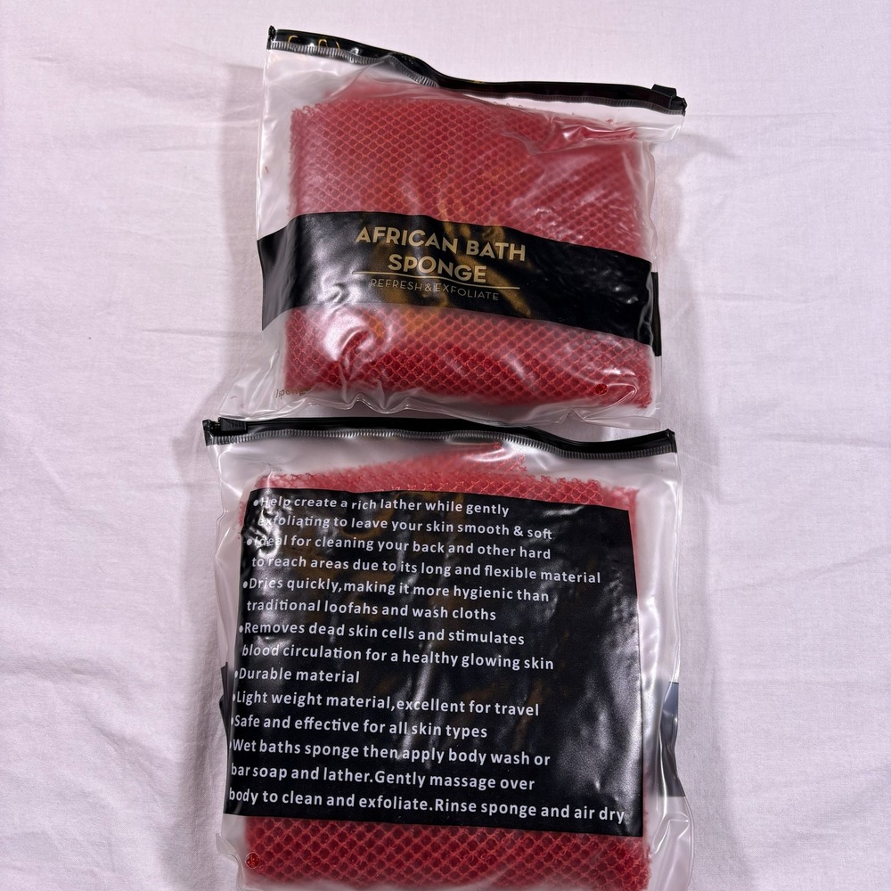 African Bath Sponge Exfoliating Mesh Net Scrubber Red L01488 - 2 Pack